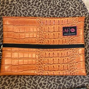 Makeup Junkie Bags Crocodile Embossed Tan makeup bag